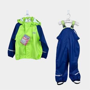 Helly Hansen Helox+ Kids Rainsuit Deep Fjord Blue Green 4T NWT